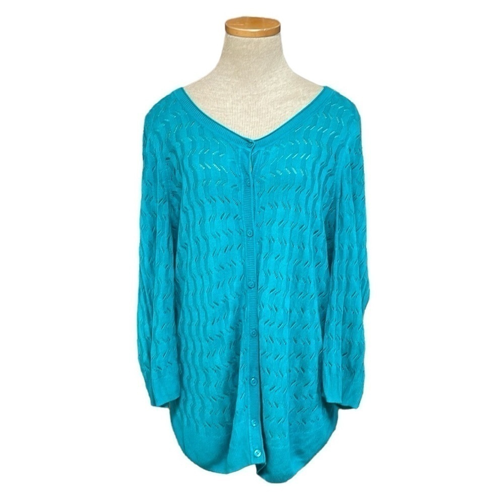 Sejour Cardigan Women's 1X Blue Long Sleeve Button Knit Sweater